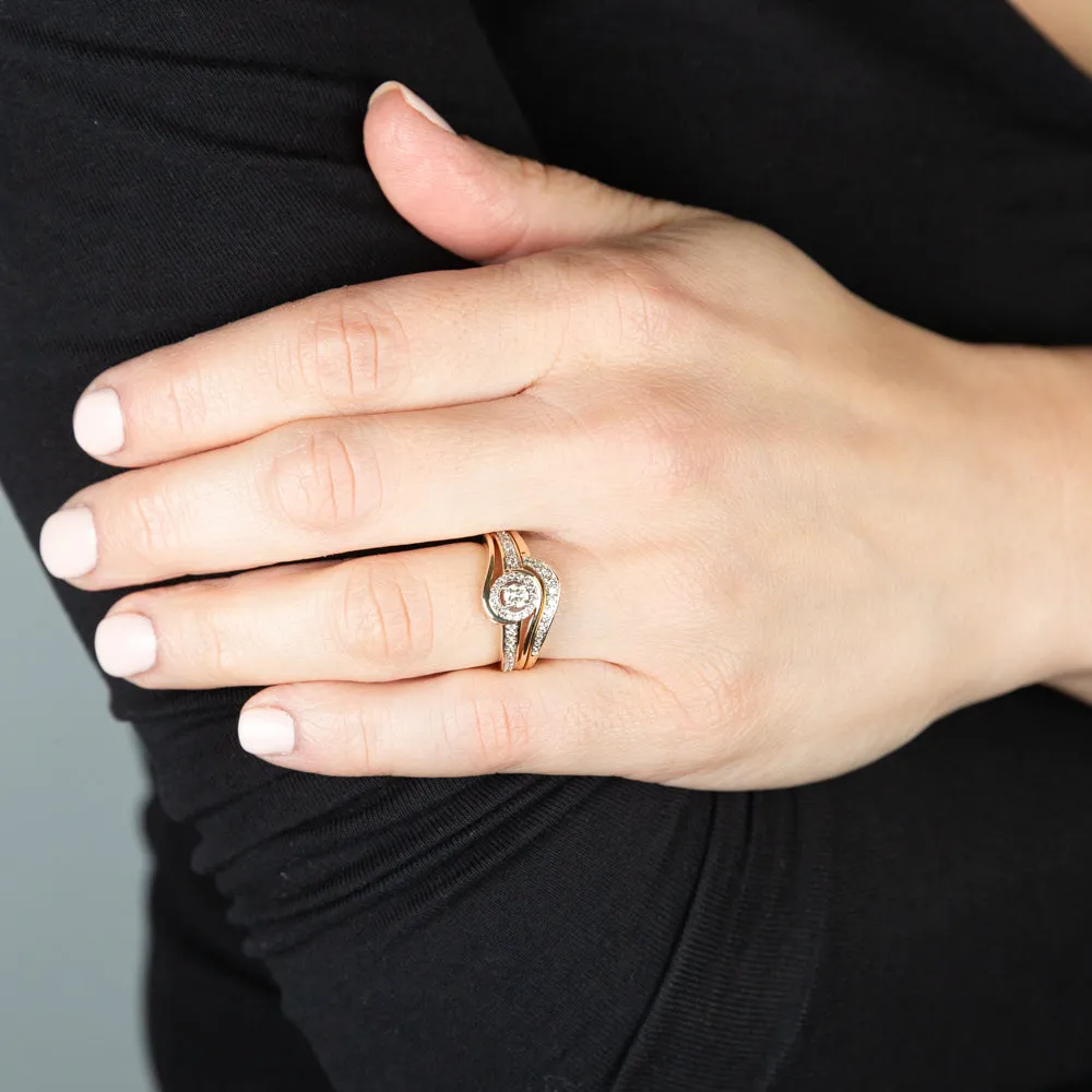 9ct Yellow Gold 1/2 Carat Diamond Bridal Set Ring with Halo Setting