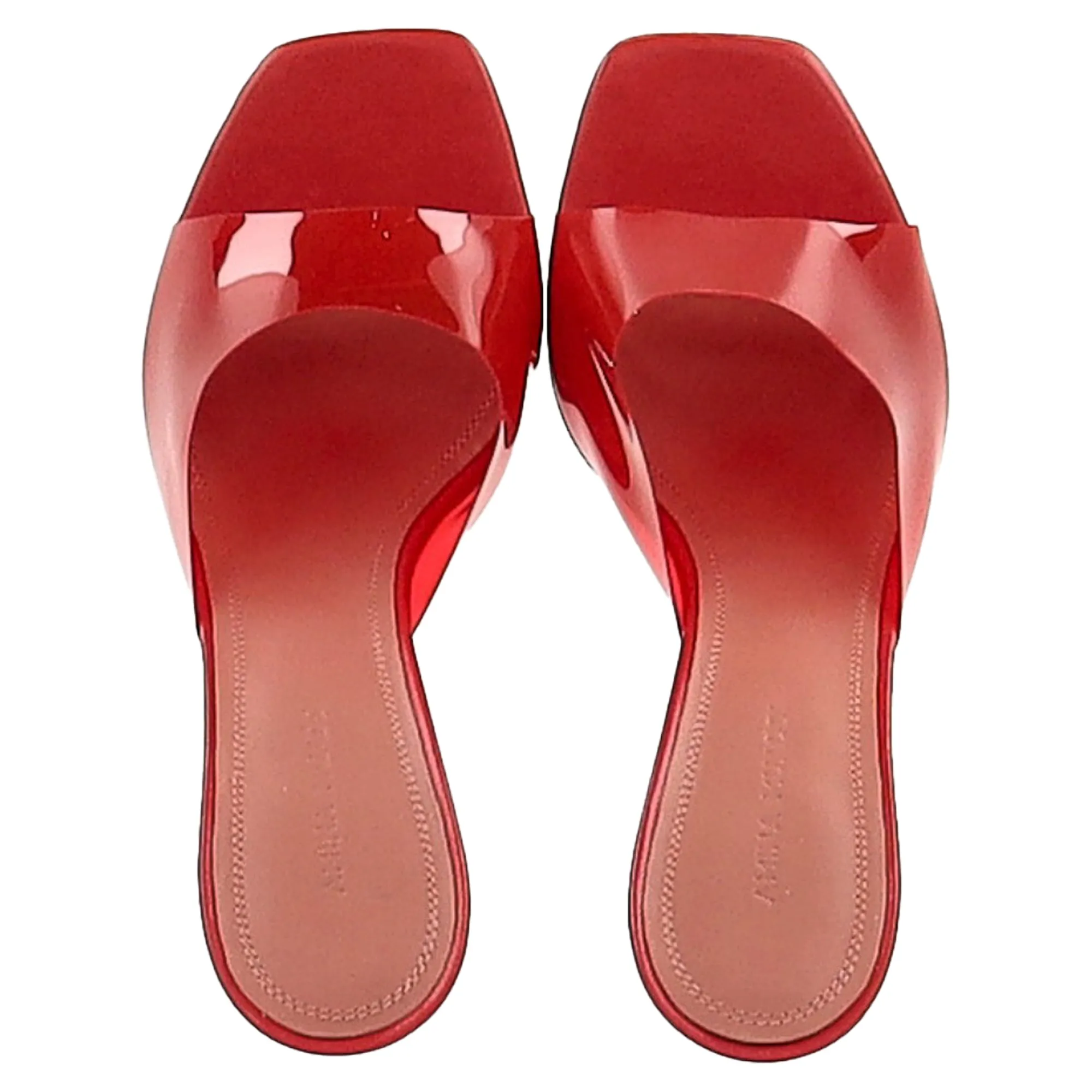Amina Muaddi Lupita Slide Sandal Heels in Red PVC