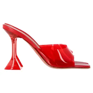Amina Muaddi Lupita Slide Sandal Heels in Red PVC