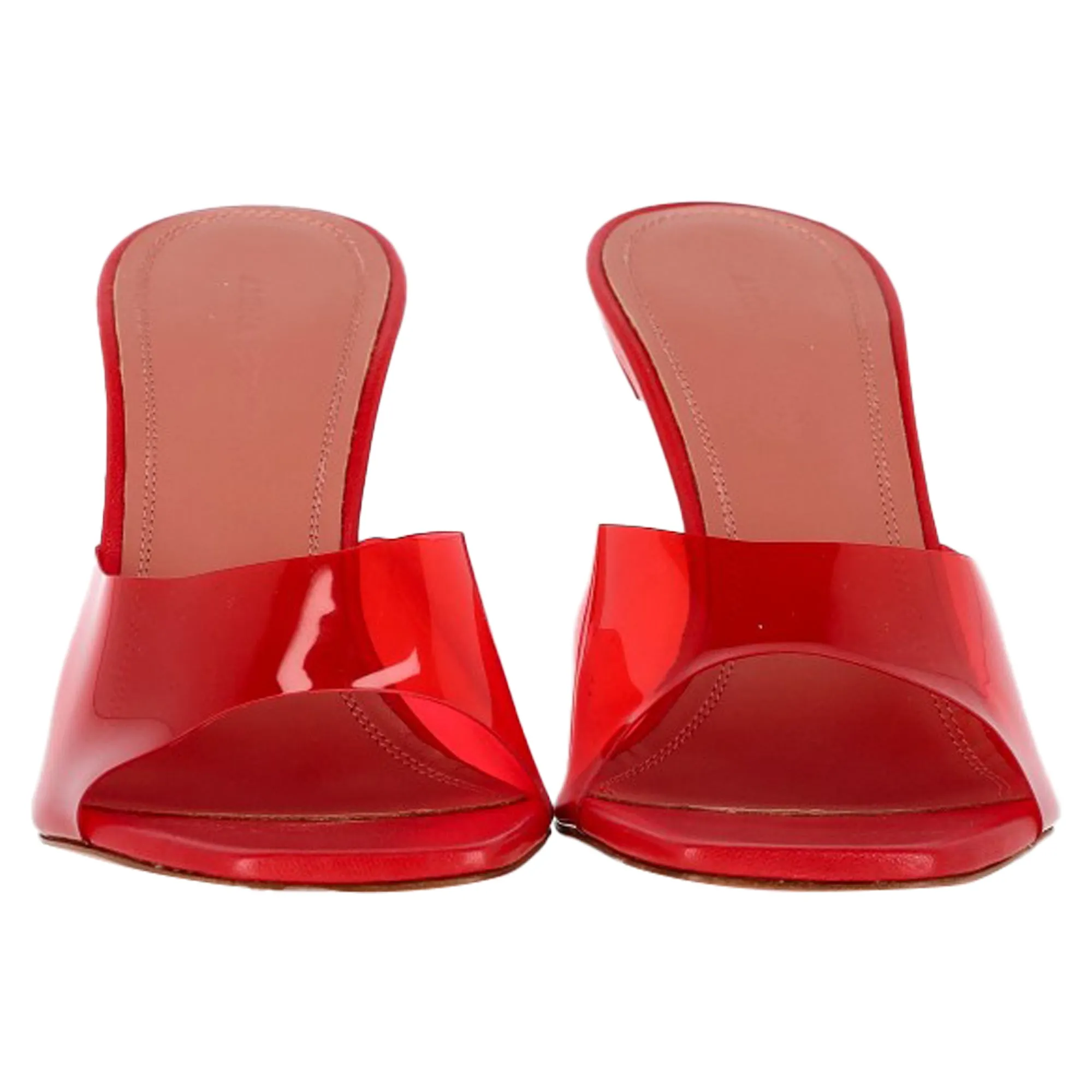 Amina Muaddi Lupita Slide Sandal Heels in Red PVC