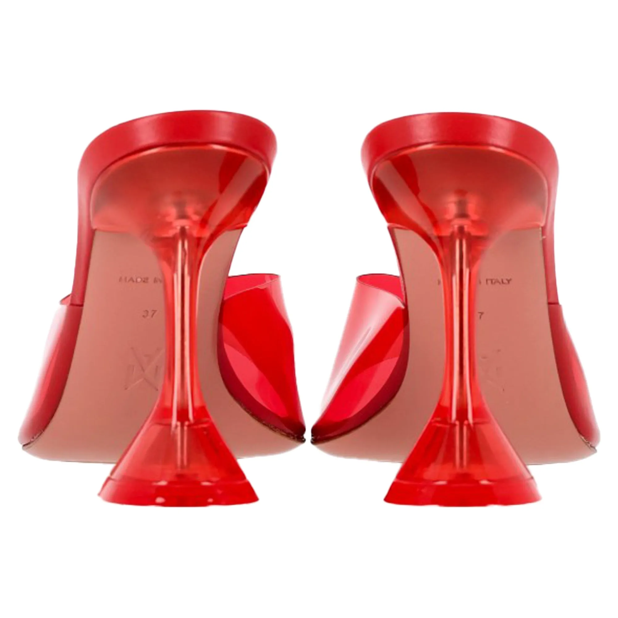 Amina Muaddi Lupita Slide Sandal Heels in Red PVC