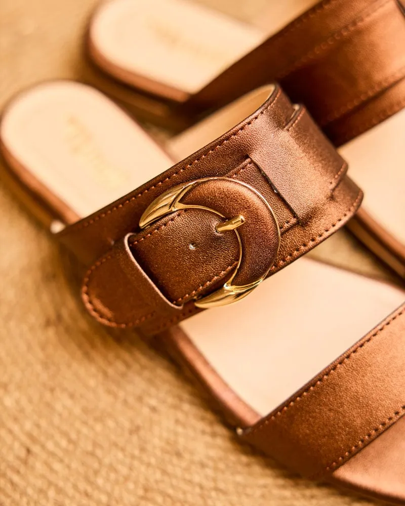 Baracci Vegan Leather Moon Buckle Sandals | Bronze
