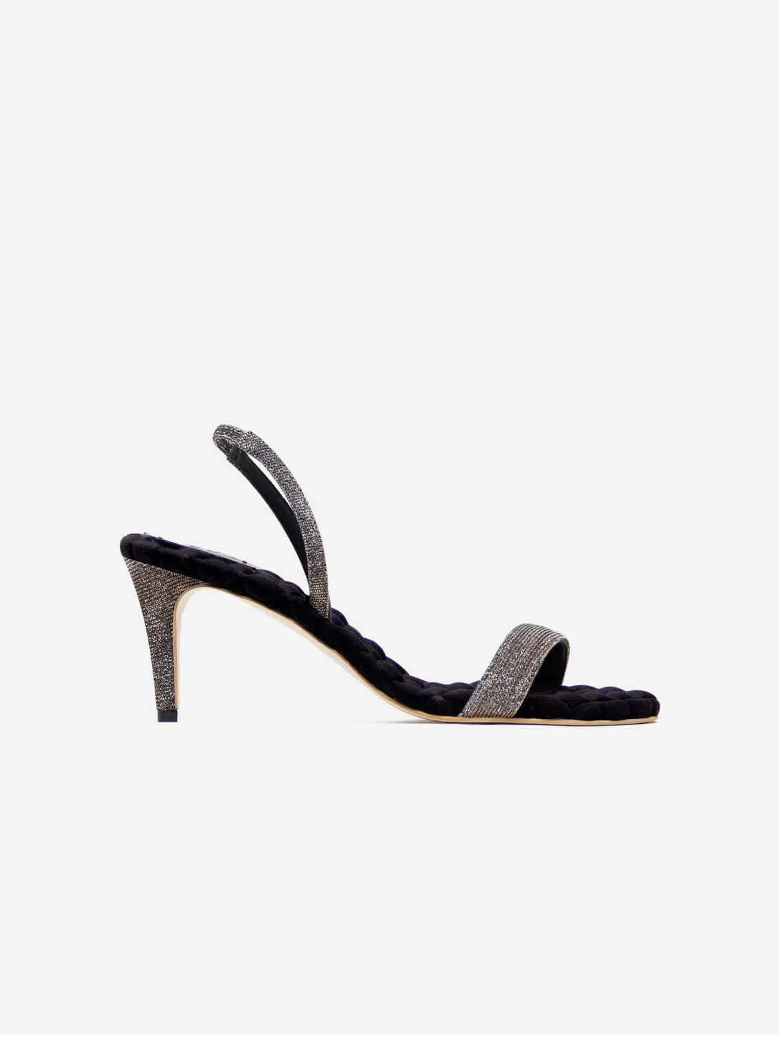 Claudia Vegan Cotton High-Heeled Slingback Sandals | Metallic Lurex