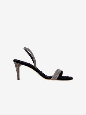 Claudia Vegan Cotton High-Heeled Slingback Sandals | Metallic Lurex