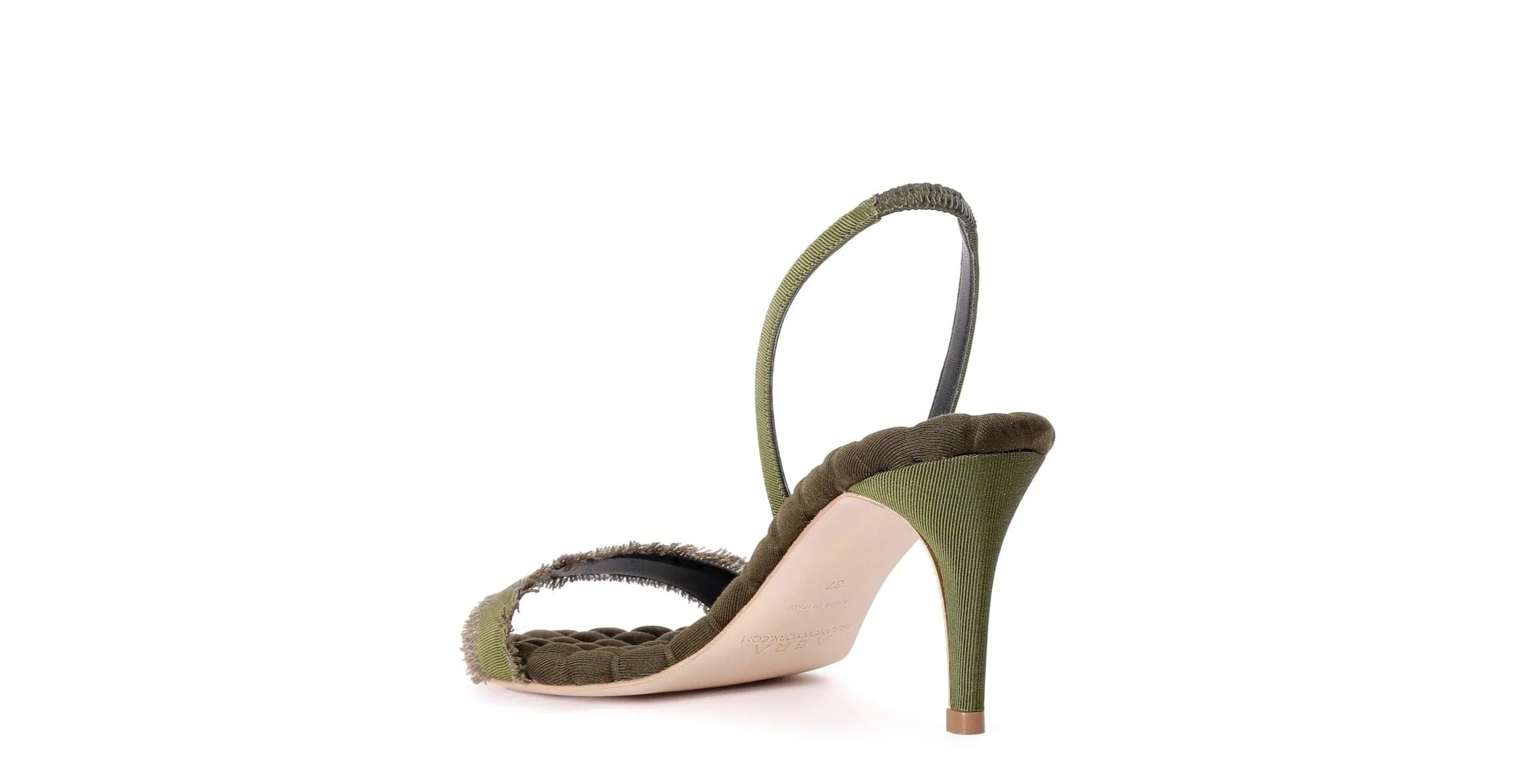 Claudia Vegan Cotton High-Heeled Slingback Sandals | Military Grosgrain