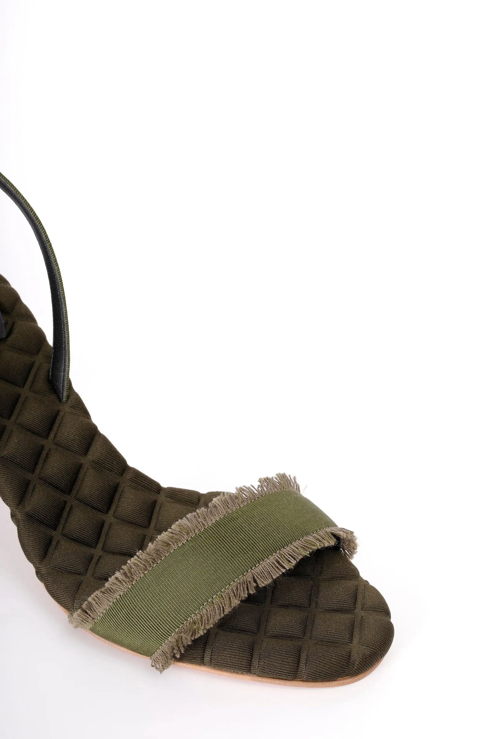 Claudia Vegan Cotton High-Heeled Slingback Sandals | Military Grosgrain