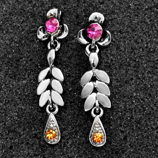 Crystal Color Rose Amethyst Orange Earring Necklace Set