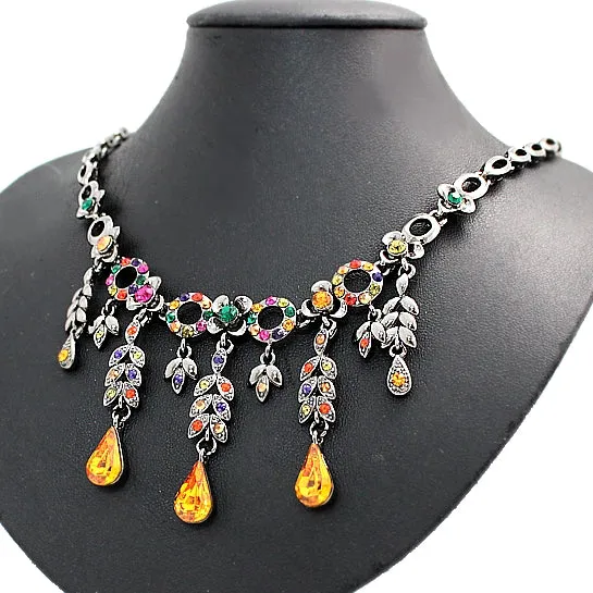 Crystal Color Rose Amethyst Orange Earring Necklace Set