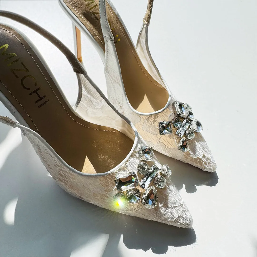 *DIAMOND- ivory lace slingback