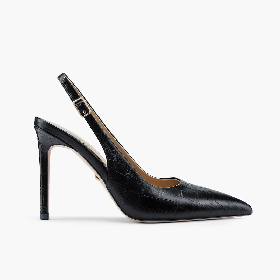 *GISELLE BLACK CROC - animal print slingback