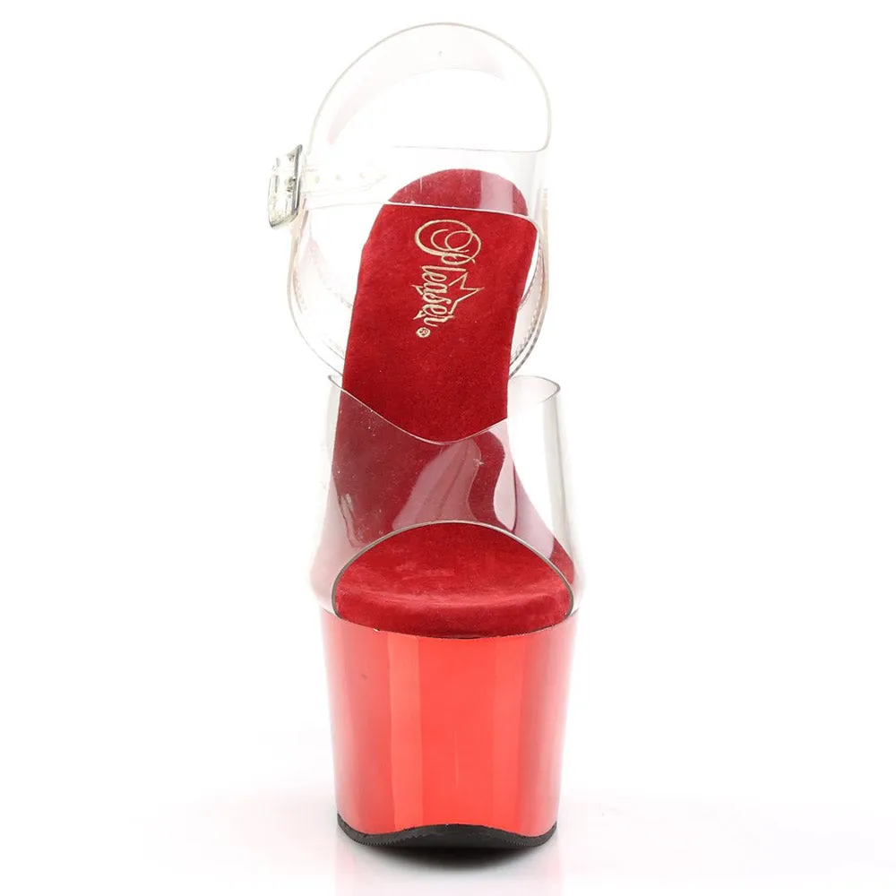 Pleaser Sky308 Amelia - Clear/Red Chrome