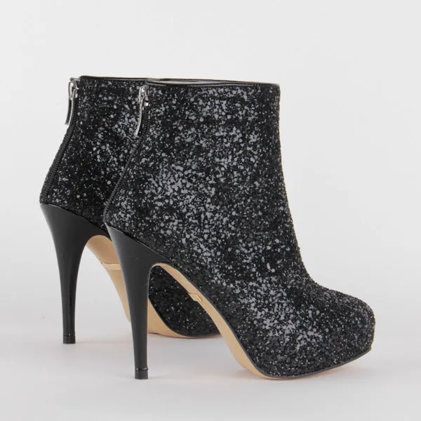 *UK size 1 - XCITE - sparkle black, 8/1cm heels