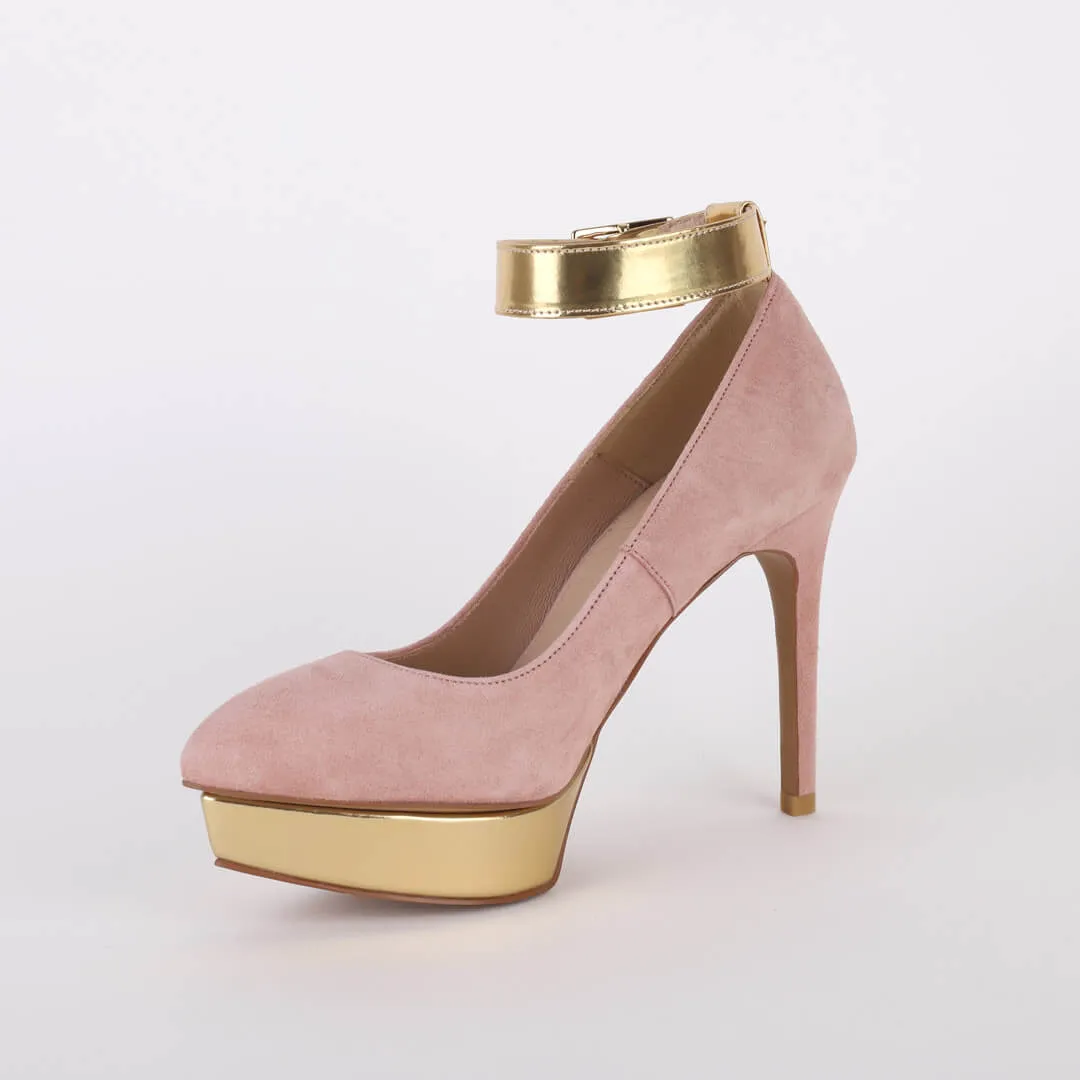 *UK size 2 - LUXX - platform heels (custom BLACK version -silver base - strap hot pink) 10/2cm heels