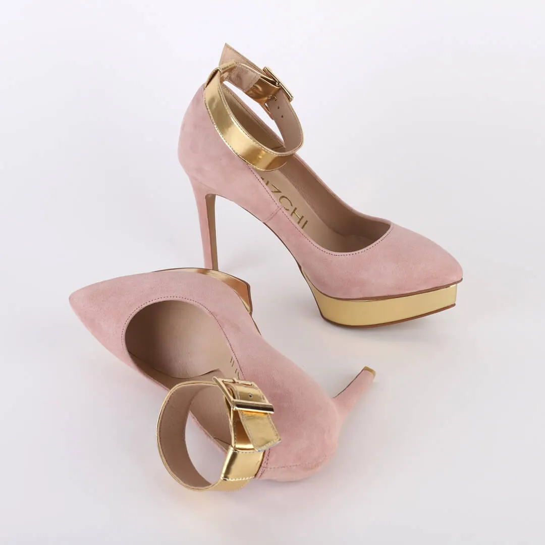 *UK size 2 - LUXX - platform heels (custom BLACK version -silver base - strap hot pink) 10/2cm heels
