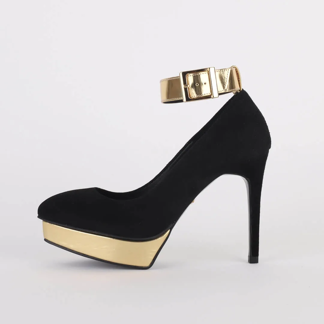 *UK size 2 - LUXX - platform heels (custom BLACK version -silver base - strap hot pink) 10/2cm heels