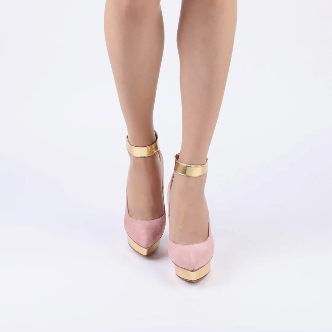 *UK size 2 - LUXX - platform heels (custom BLACK version -silver base - strap hot pink) 10/2cm heels