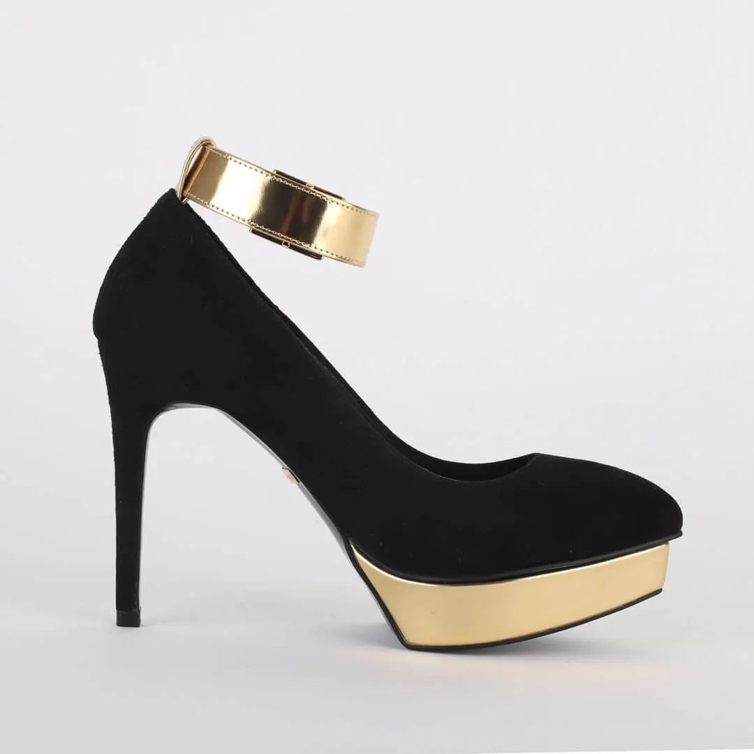 *UK size 2 - LUXX - platform heels (custom BLACK version -silver base - strap hot pink) 10/2cm heels