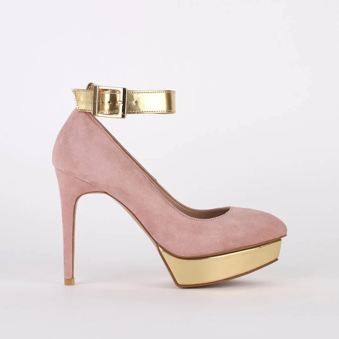 *UK size 2 - LUXX - platform heels (custom BLACK version -silver base - strap hot pink) 10/2cm heels