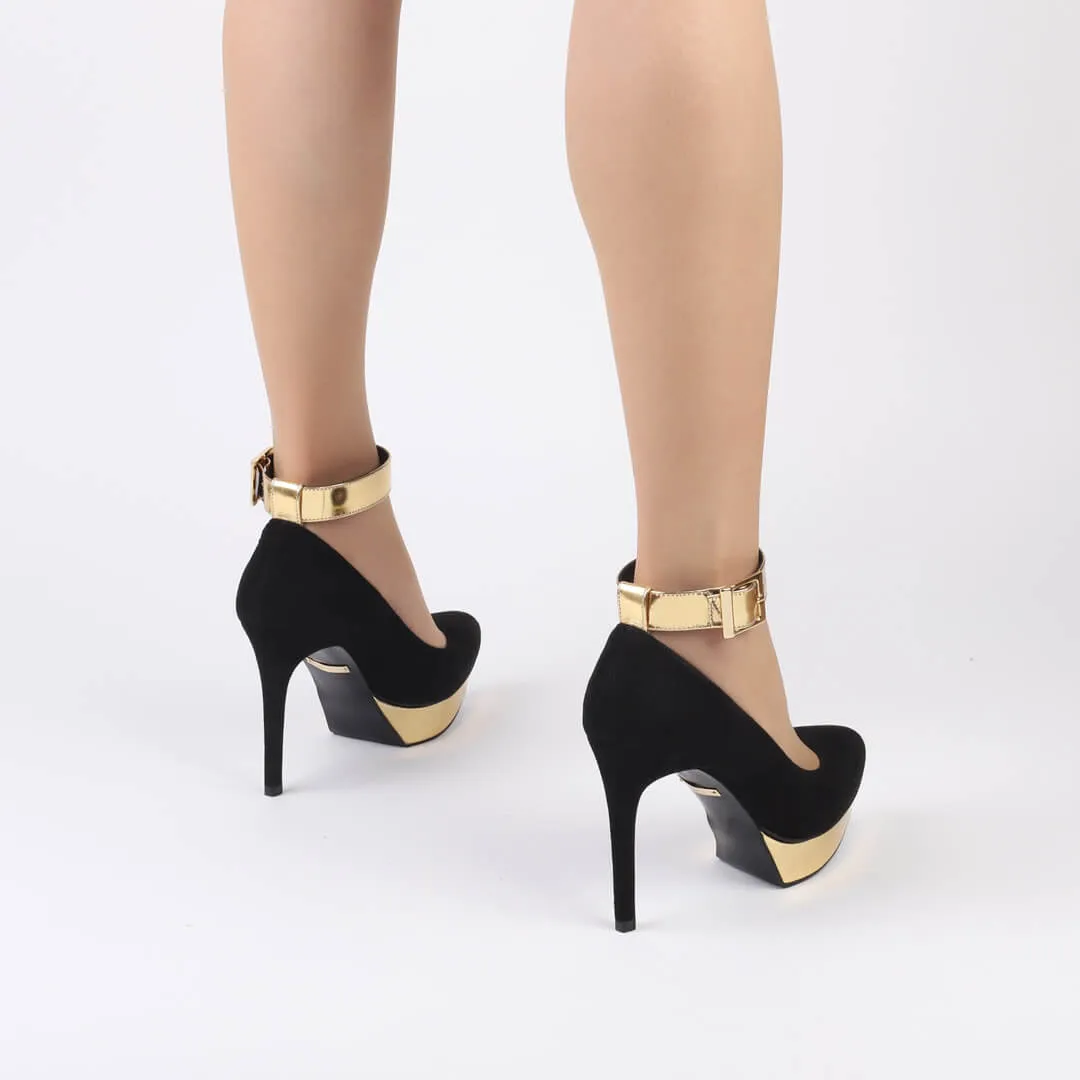 *UK size 2 - LUXX - platform heels (custom BLACK version -silver base - strap hot pink) 10/2cm heels
