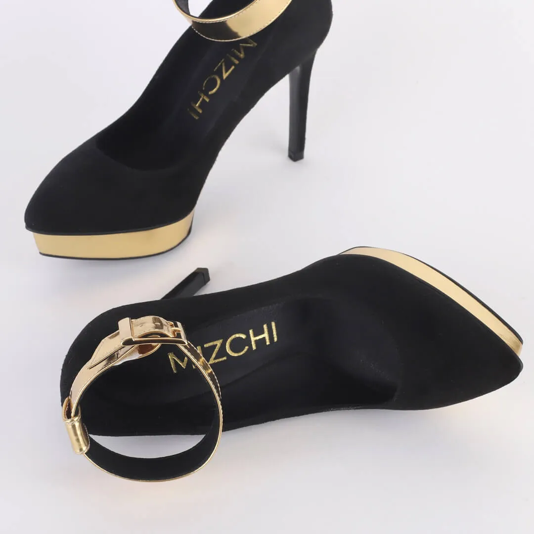 *UK size 2 - LUXX - platform heels (custom BLACK version -silver base - strap hot pink) 10/2cm heels