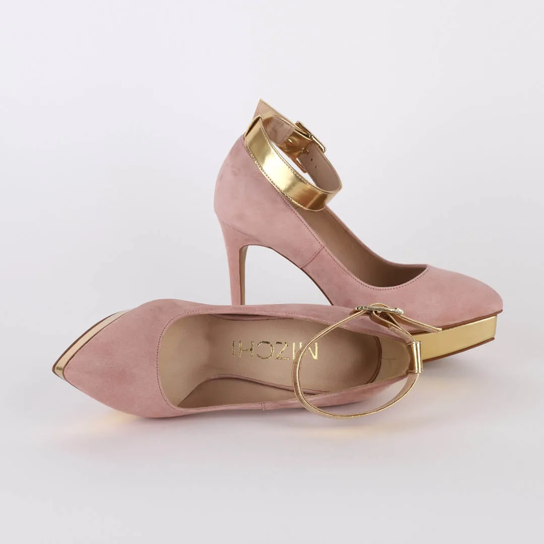 *UK size 2 - LUXX - platform heels (custom BLACK version -silver base - strap hot pink) 10/2cm heels