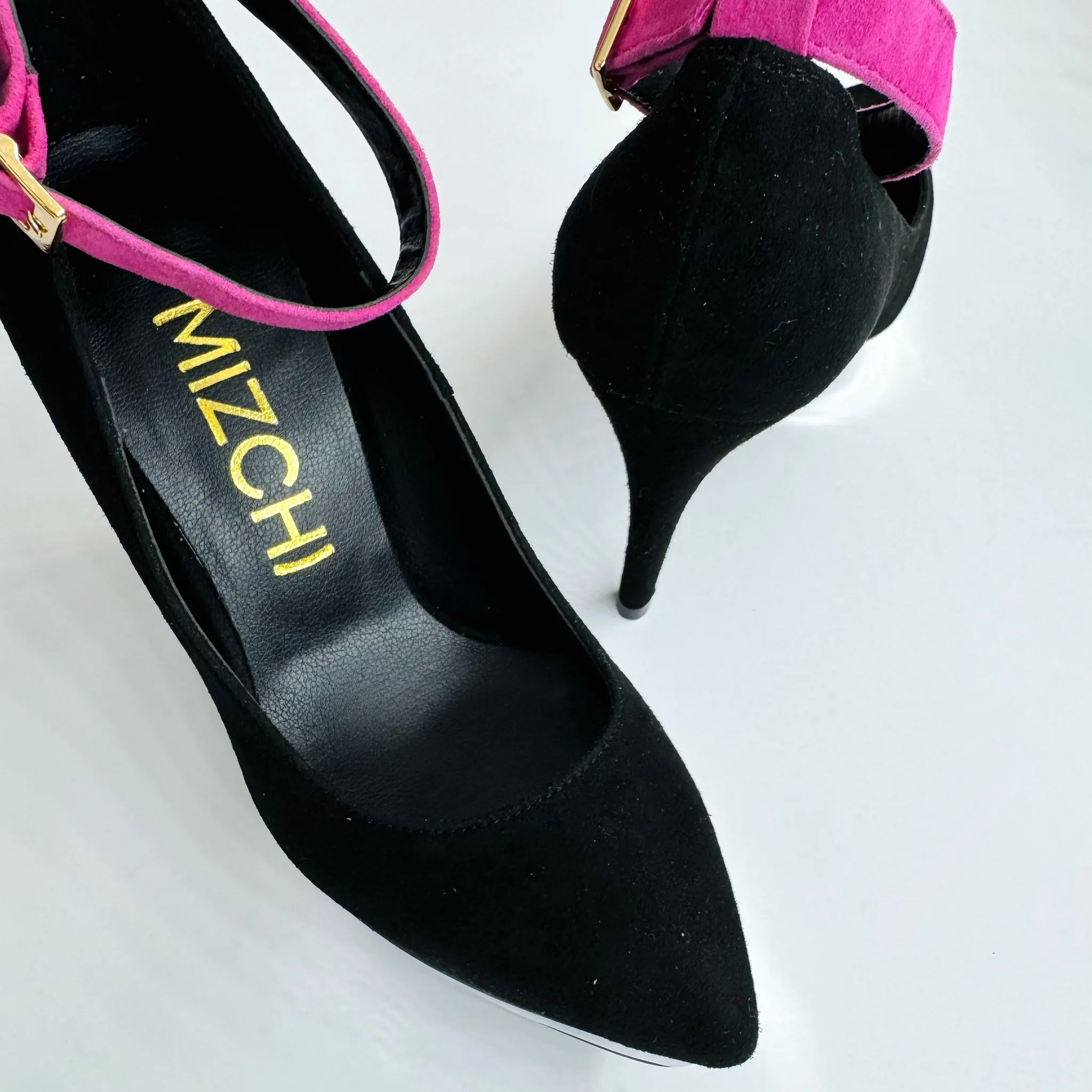 *UK size 2 - LUXX - platform heels (custom BLACK version -silver base - strap hot pink) 10/2cm heels