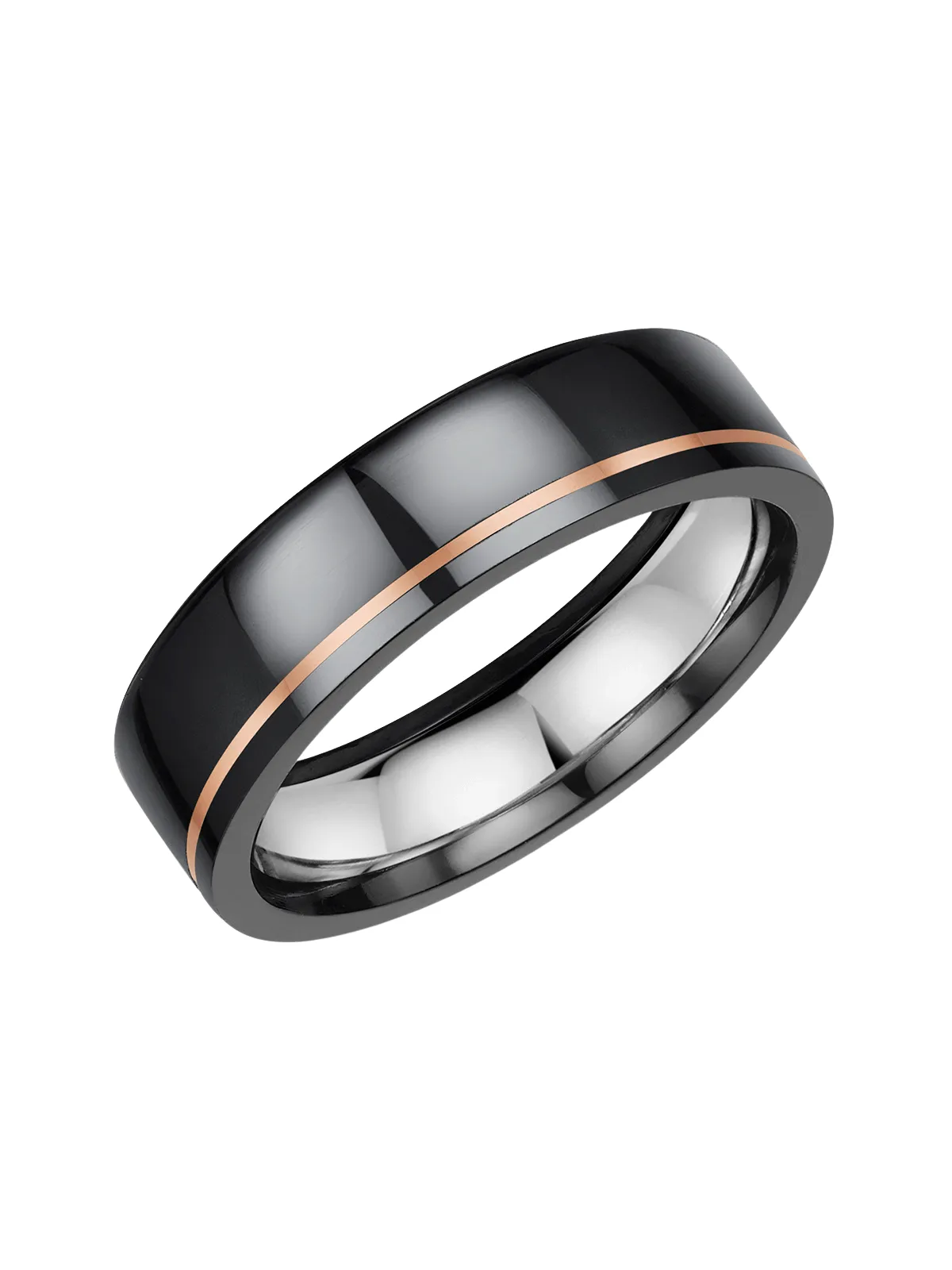 Zedd Zirconium, 9ct Rose Gold & Silver 6mm Wedding Ring