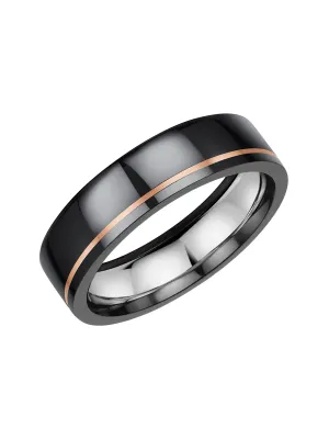 Zedd Zirconium, 9ct Rose Gold & Silver 6mm Wedding Ring